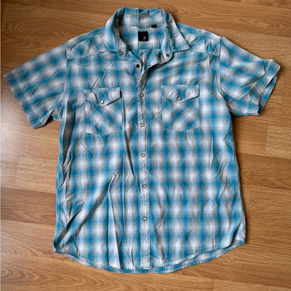 Men's Turquoise Plaid Shirt by J Ferrar. Pearl snaps! XL